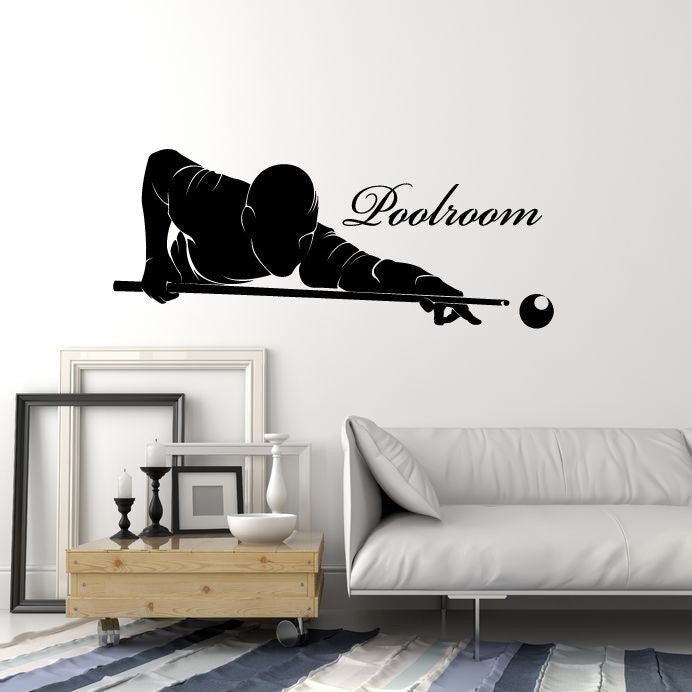 Wandaufkleber, Billardspieler, Poolzimmer, Logo, Vinyl, Dekoration, Aufkleber (3144ig)