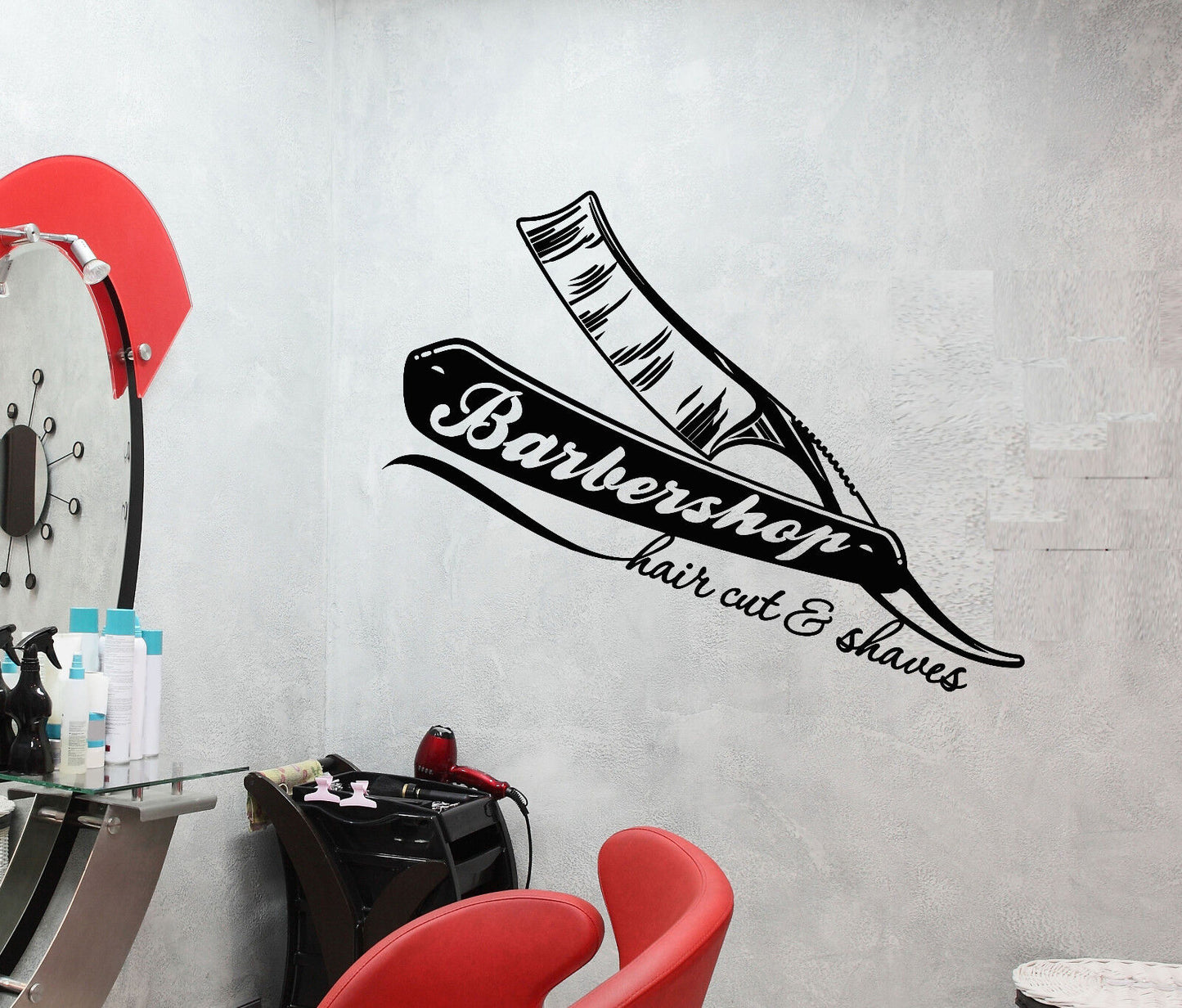 Autocollant mural en vinyle avec Logo de salon de coiffure, rasoir droit pour coiffeur, autocollants 3163ig