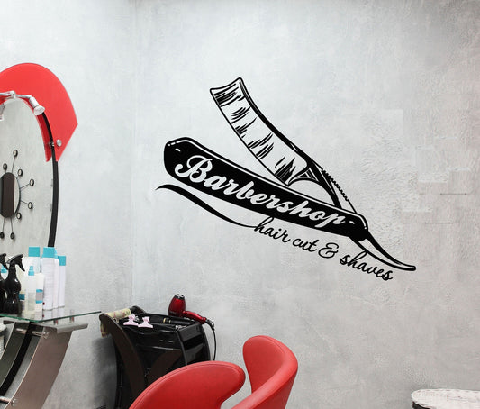 Vinyl Wall Decal Barbershop Logo Straight Razors For Hairdresser Stickers 3163ig