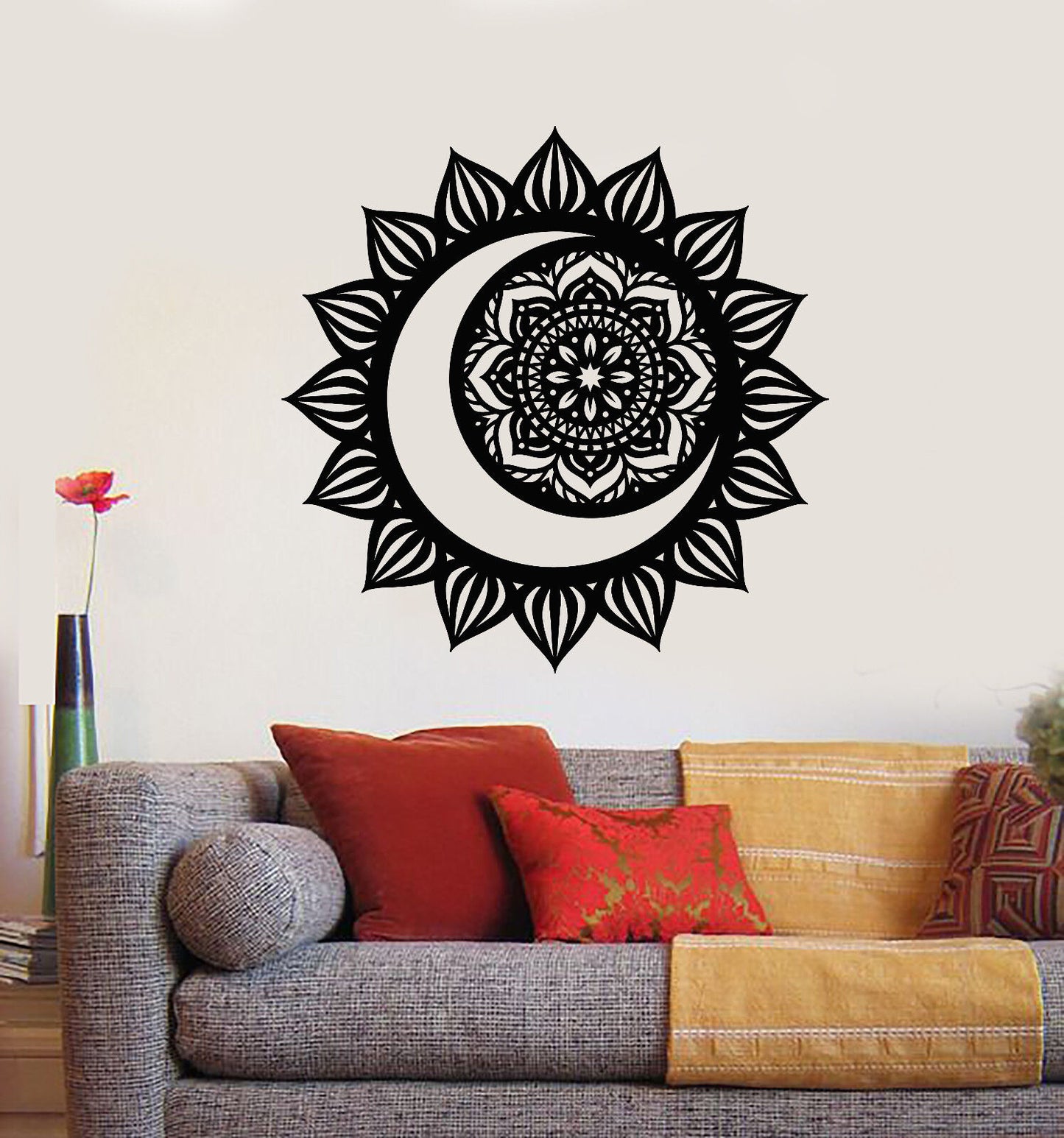 Vinyl Wall Decal Mandala Meditation Room Decor Sun And Moon Stickers (3181ig)