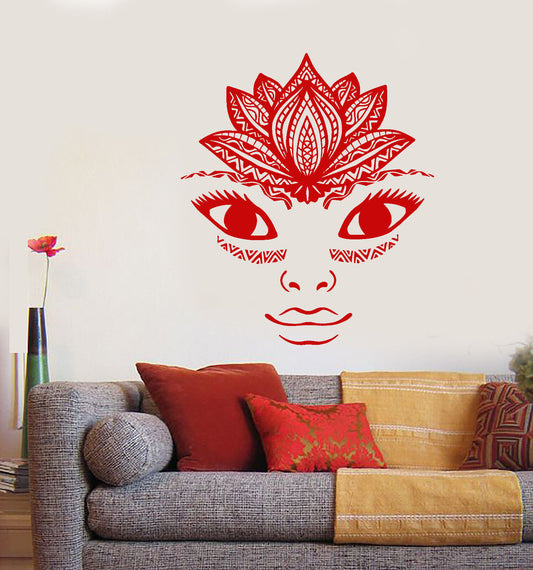 Vinyl Wall Decal Lotus Flower Yoga Studio Room Girl Face Stickers (3185ig)