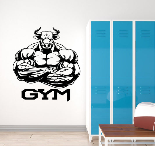 Wandaufkleber aus Vinyl, für Zuhause, Fitnessstudio, Logo, Bullenmuskeln, Bodybuilder-Aufkleber (3189ig)