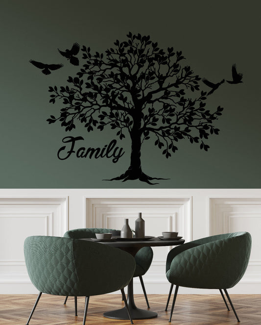 Vinyl Wall Decal Forest Family Tree Leaves Birds Nature Stickers (3197ig)