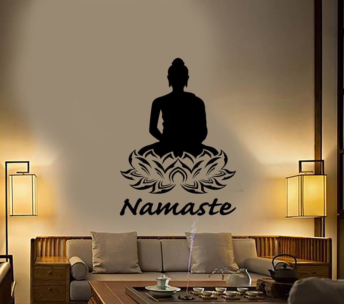 Autocollant mural en vinyle Namaste hindouisme bouddha fleur de Lotus autocollants (3198ig)