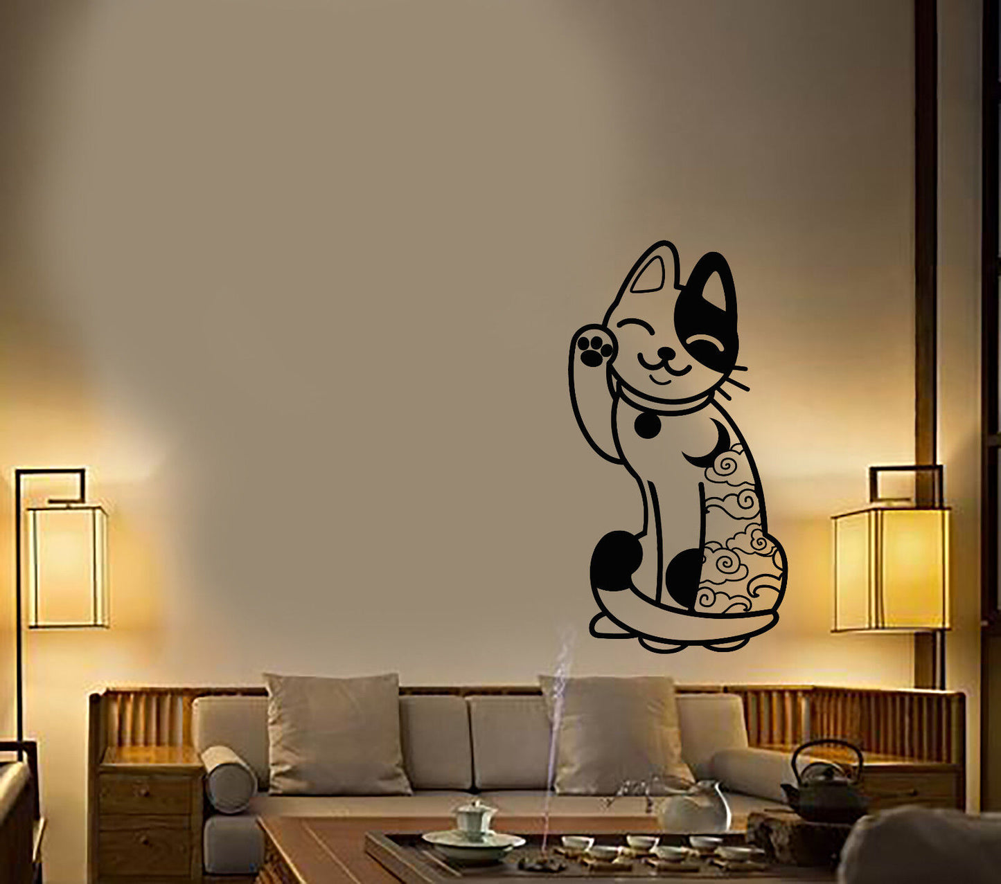 Vinyl Wall Decal Maneki Neko Asian Japanese Cat Symbol Stickers (3199ig)