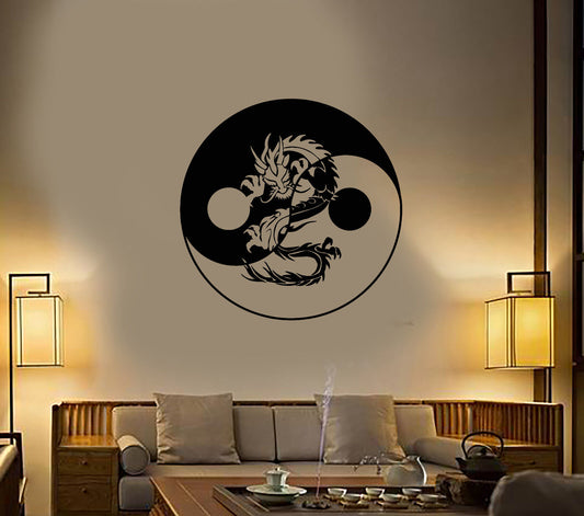 Vinyl-Wandaufkleber, Yin und Yang-Symbol, Buddhismus, asiatischer chinesischer Drache (3216ig)