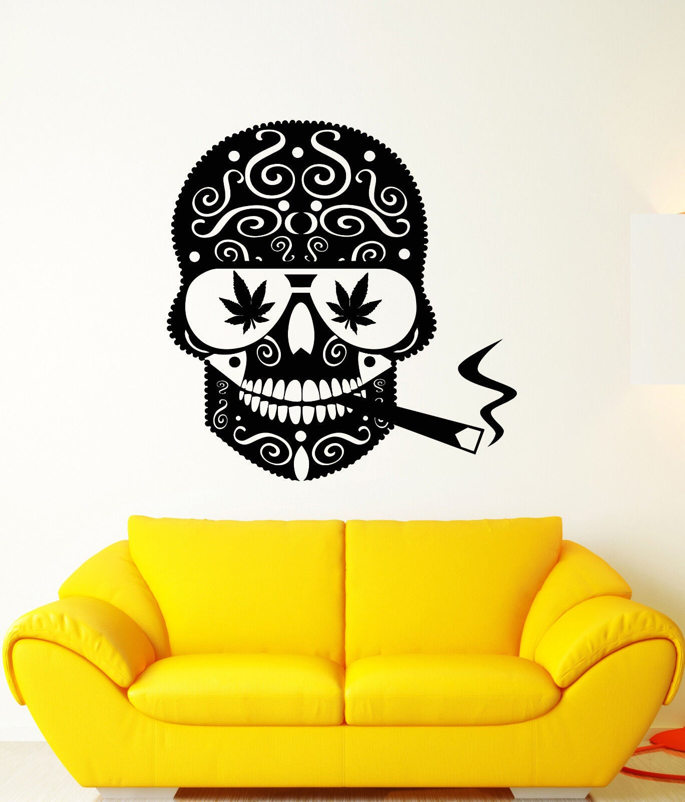 Vinyl Wall Decal Hippie Skull Smoking Hemp Cannabis Hash Stickers (3219ig)