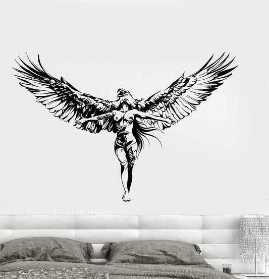 Vinyl Wall Decal Bald Eagle Bird Wings Naked Angel Girl Stickers (3221ig)