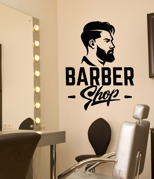 Wandaufkleber aus Vinyl, Motiv: Barbershop-Logo, Schild, Herrenhaarschnitt, Aufkleber (3224ig)