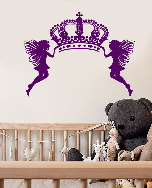 Autocollant mural en vinyle, couronne de fées, reine, petite princesse, pour chambre (3243ig)