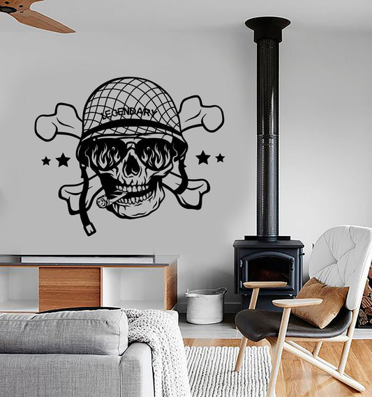 Vinyl Wall Decal Soldier Skull Head Smoking Cigar Bones Stickers (3269ig)