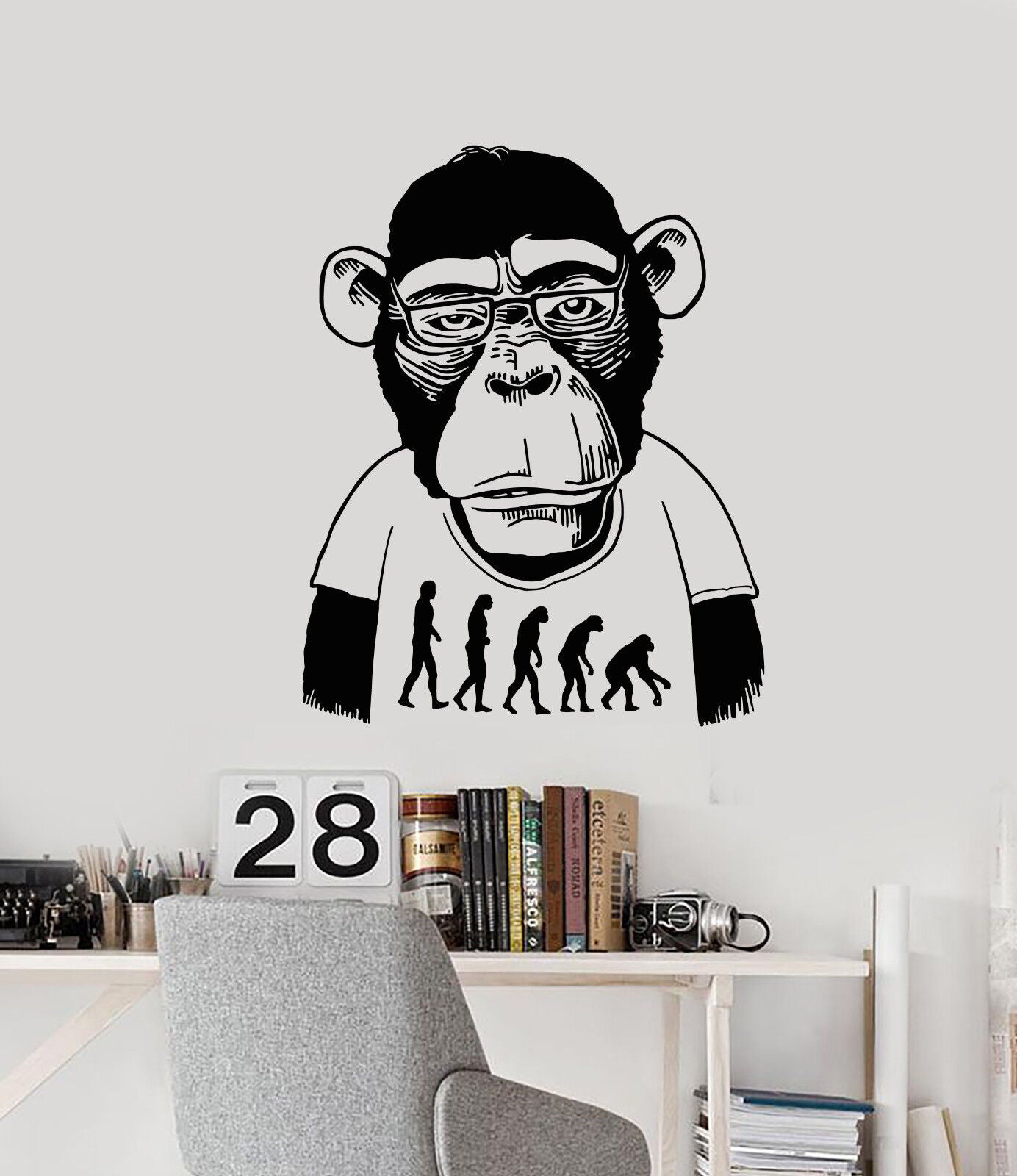 Vinyl Wall Decal Monkey Professor Bespectacled Funny Animal Stickers (3279ig)