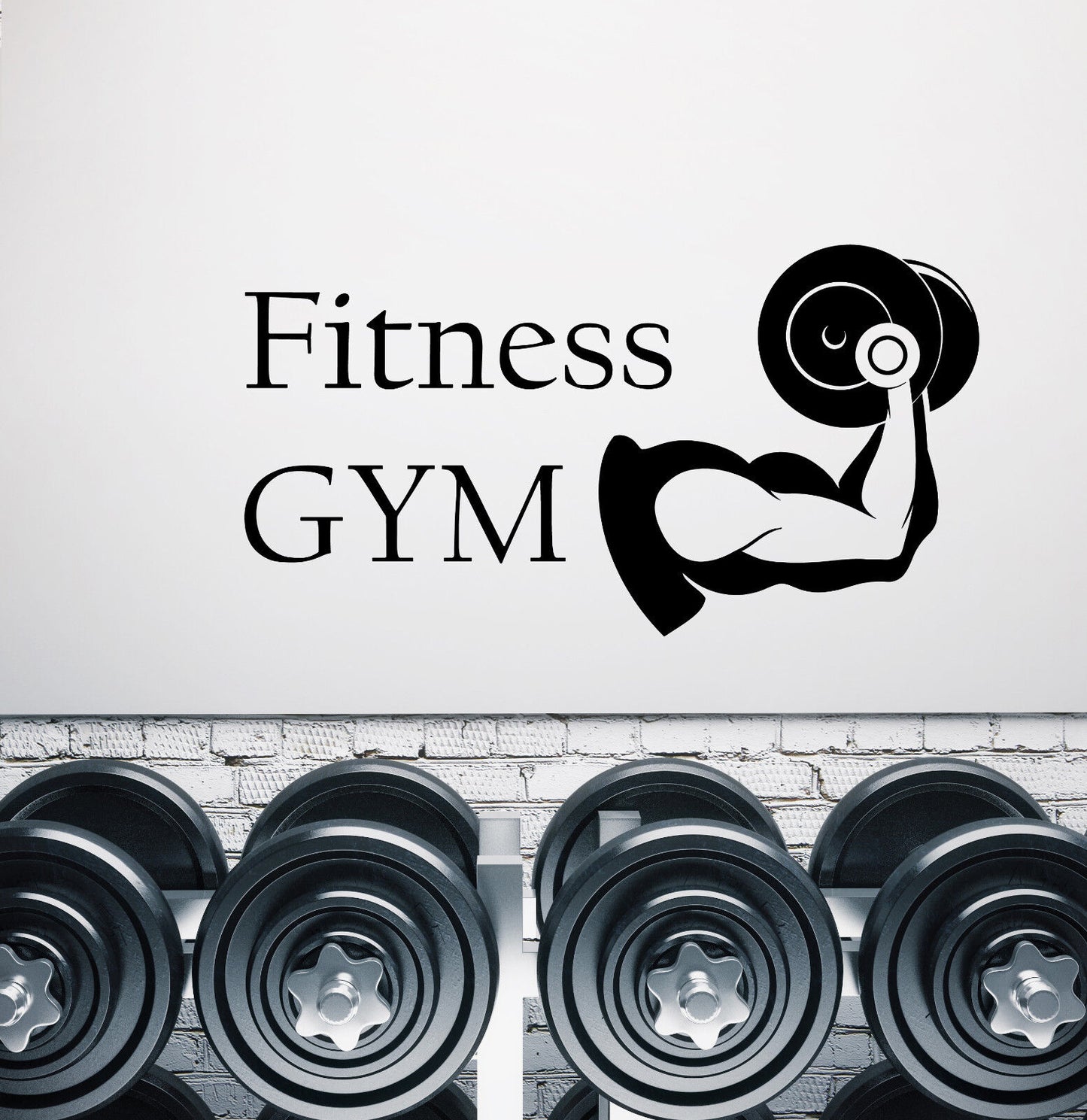 Vinyl Wall Decal Logo Fitness Gym Muscles Body Dumbbell Sticksers (3280ig)