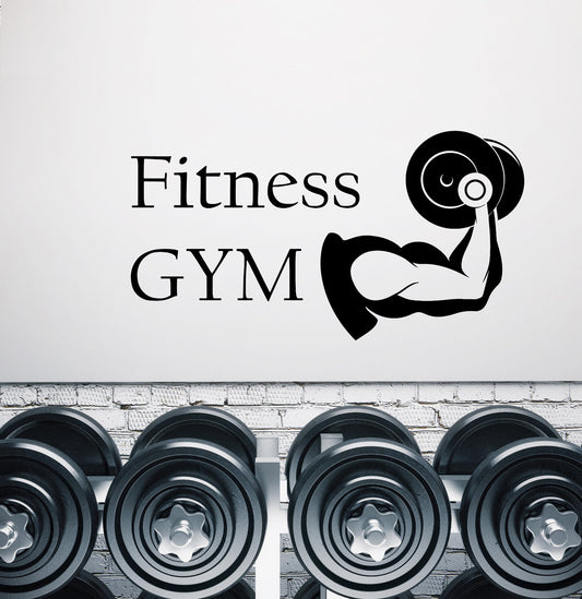 Vinyl Wall Decal Logo Fitness Gym Muscles Body Dumbbell Sticksers (3280ig)