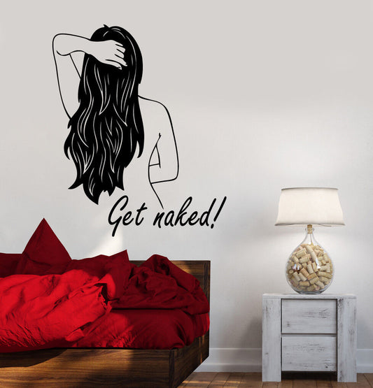 Vinyl Wall Decal Get Naked Back Girl Quote For Bathroom Stickers (3286ig)