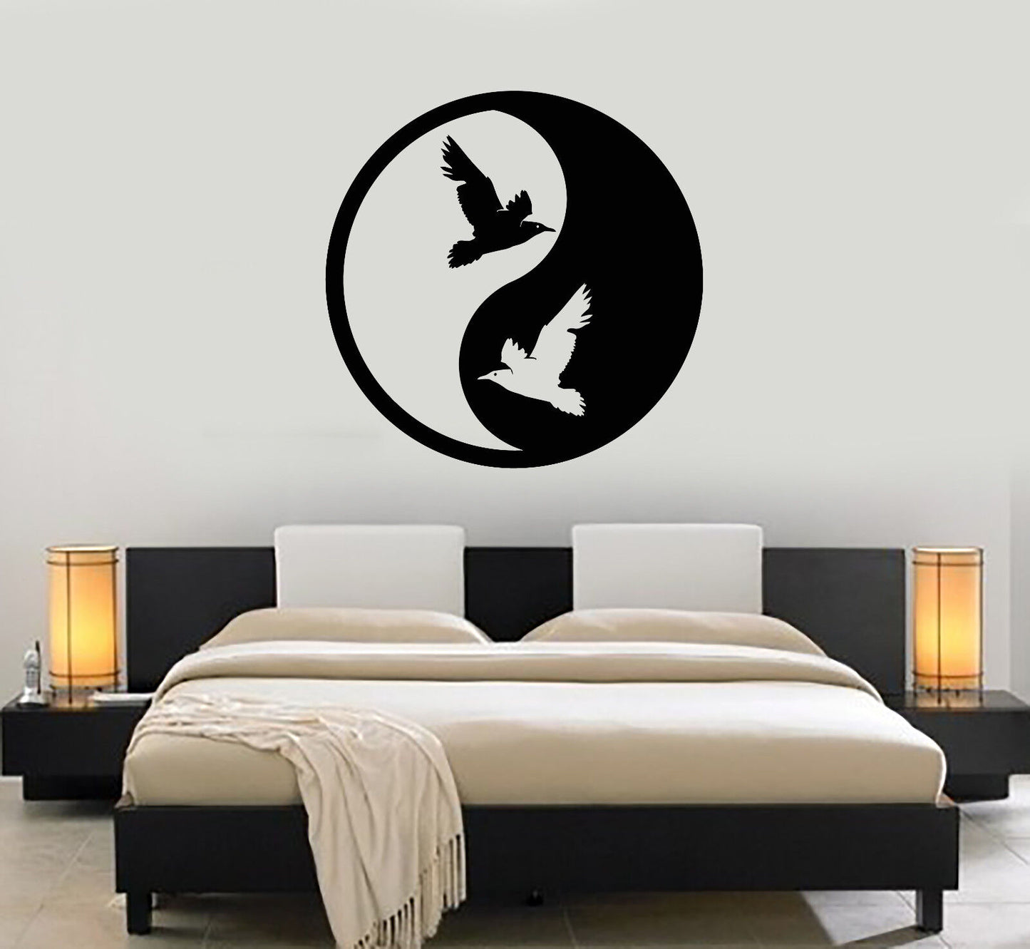 Autocollant mural en vinyle symbole Yin Yang bouddhisme Religion oiseaux autocollants (3298ig)