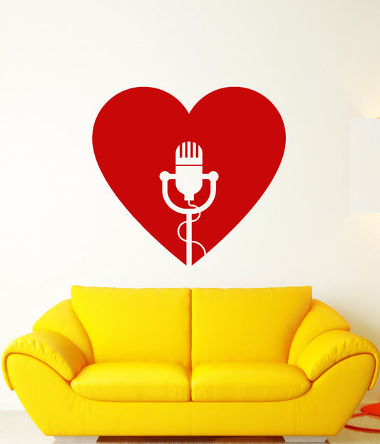 Vinyl Wall Decal Retro Microphone Heart For Singer Karaoke Club Stickers 3299ig