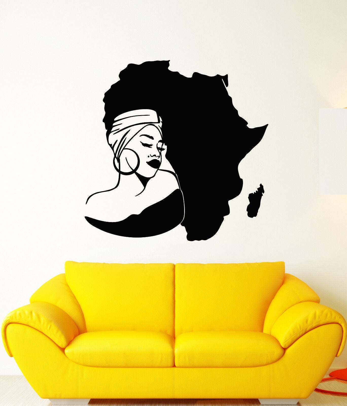 Autocollant mural en vinyle, carte du continent africain, fille africaine, Turban (3300ig)