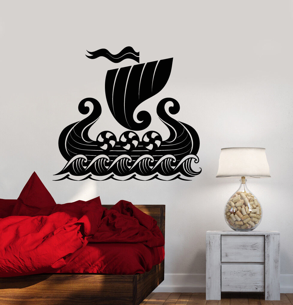 Autocollant mural en vinyle, bateau Viking de mer, autocollants de Style marin nautique (3321ig)