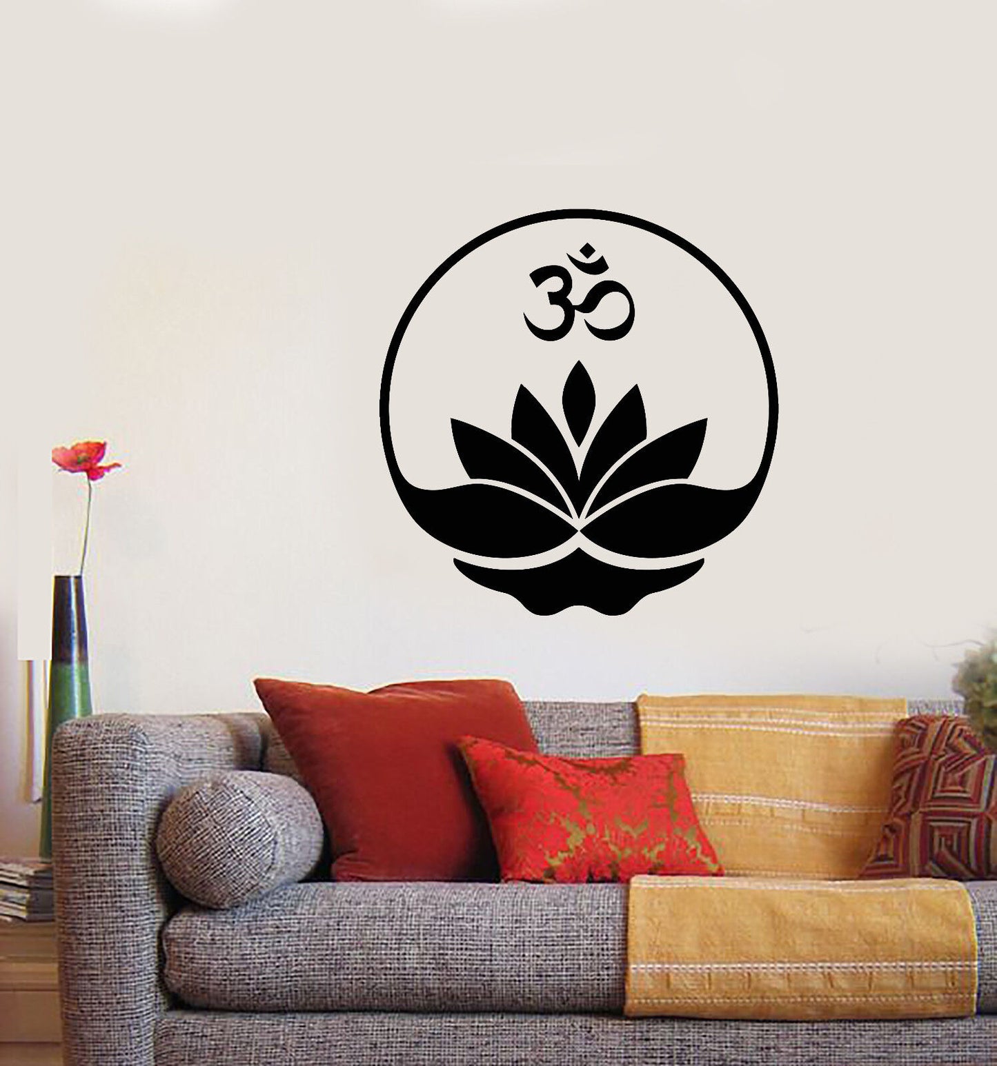 Vinyl Wall Decal Om Mantra Lotus Flower Meditation Room Stickers (3331ig)