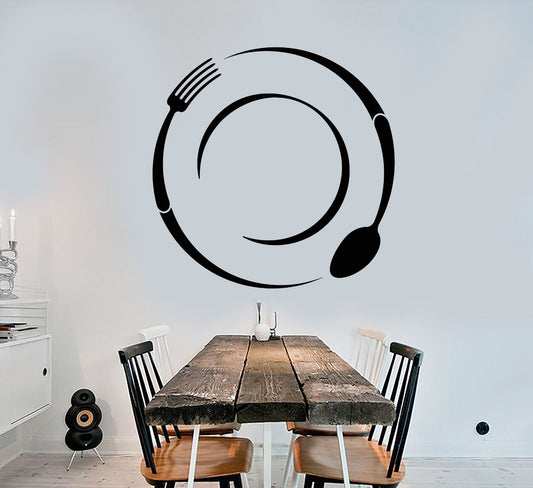 Autocollant mural en vinyle pour couverts, cuillère et fourchette, autocollants de décoration de cuisine (3342ig)