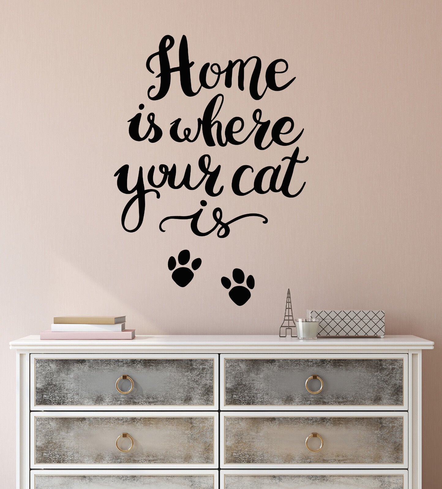 Wandaufkleber aus Vinyl mit lustigem Spruch „Home Is Where Your Cat“ (3344ig)