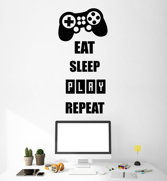 Vinyl Wall Decal Stickers Quote Words Eat Sleep Play Repeat Inspiring 3355ig