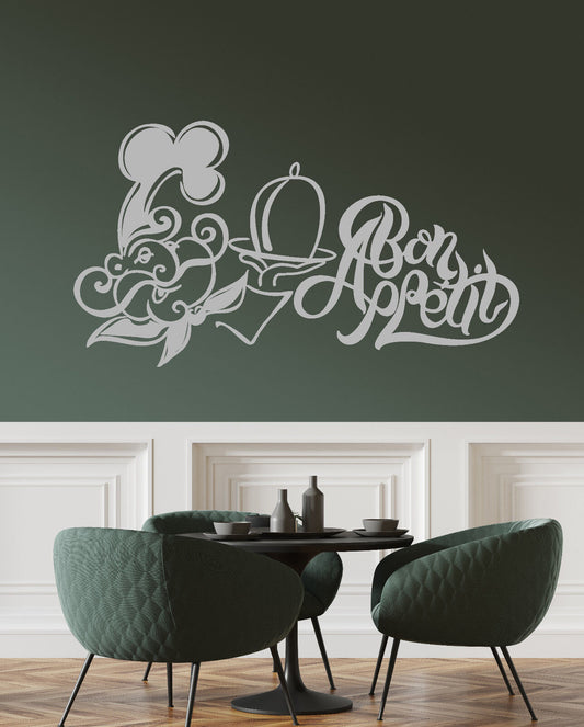 Vinyl Wall Decal Bon Appetite Quote Word Logo Cook Restaurant Stickers (3361ig)