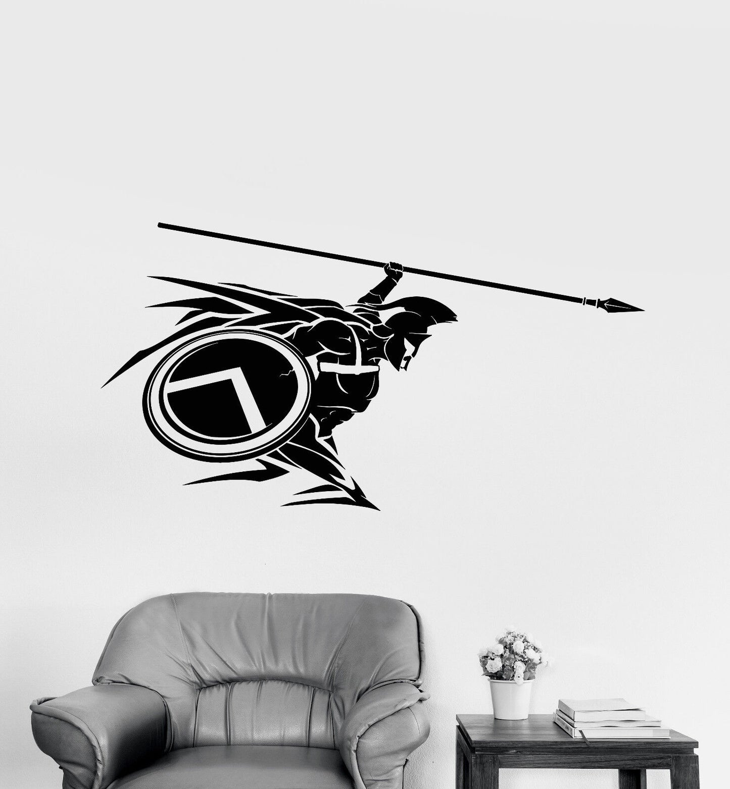 Autocollant mural en vinyle guerrier spartiate avec autocollants pour casque de lance (3373ig)