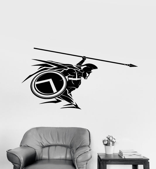 Vinyl Wall Decal Spartan Warrior With Spear Helmet Stickers (3373ig)