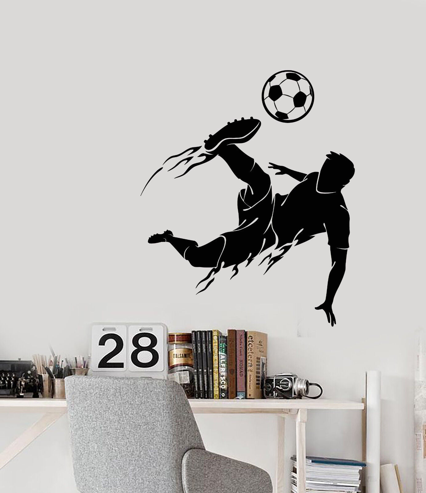 Wandaufkleber, Vinyl, Fußballspiel, Sport, Spieler, Balljunge, Silhouette, Aufkleber (3377ig)