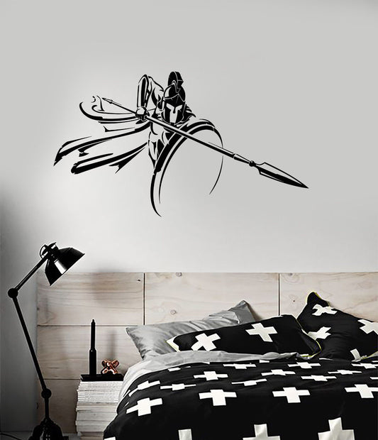 Vinyl Wall Decal Abstract Spartan Warrior With Spear Shield Stickers (3381ig)