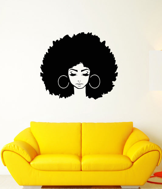 Autocollant mural en vinyle abstrait, visage de fille africaine, autocollants de coiffure (3382ig)