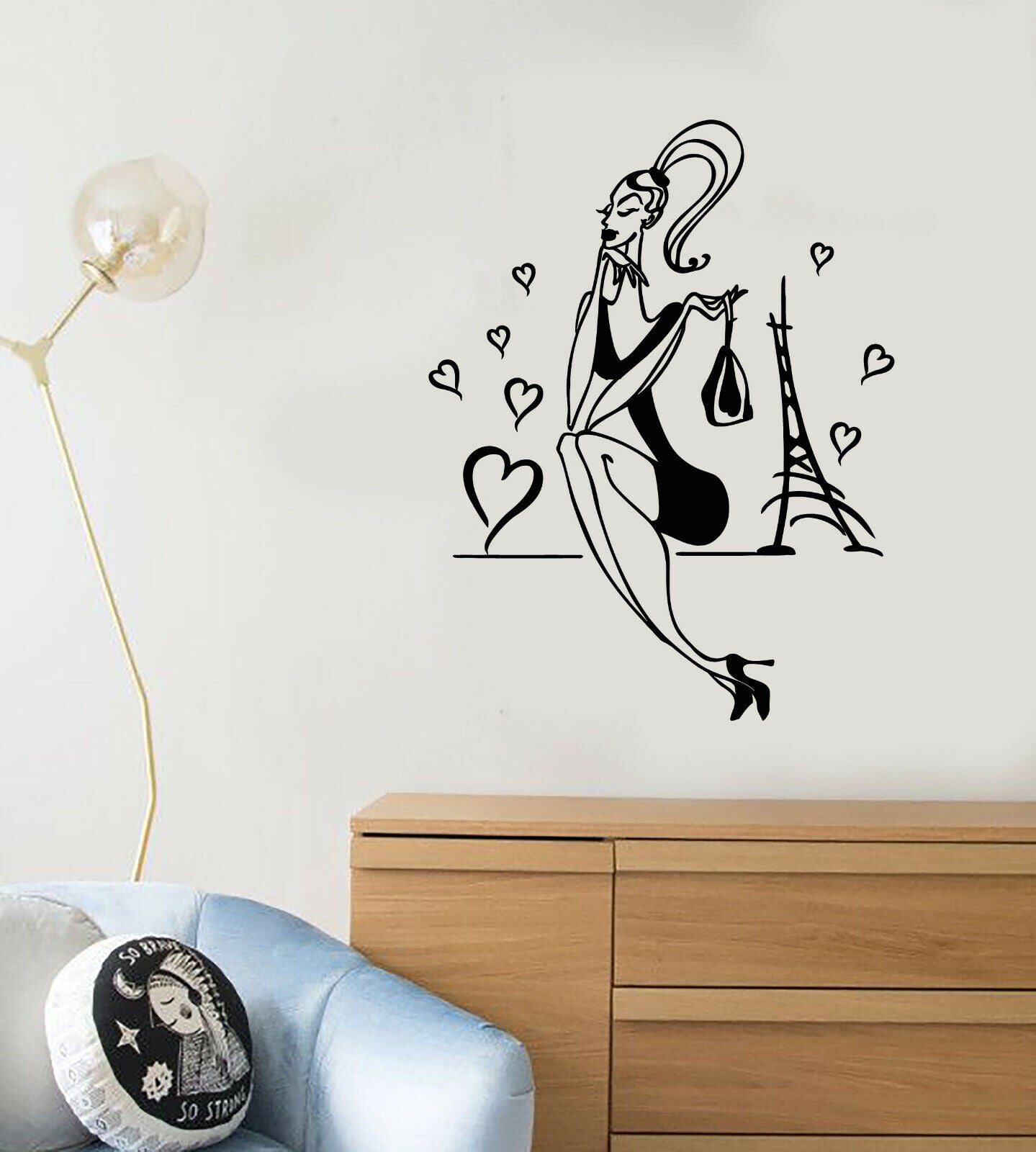 Vinyl Wall Decal Paris Eiffel Tower Cartoon Girl Romantic Stickers (3393ig)