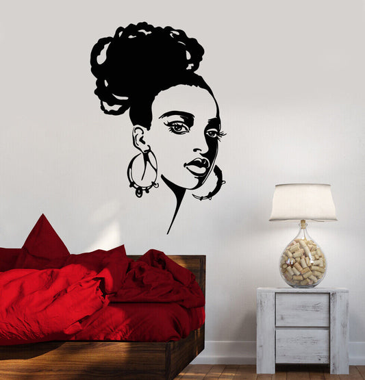 Vinyl Wall Decal Beautiful African Girl Face Fashion Model Stickers (3400ig)