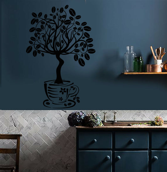 Vinyl Wall Decal Coffee House Tree Coffeeshop Kitchen Decor Stickers (3402ig)