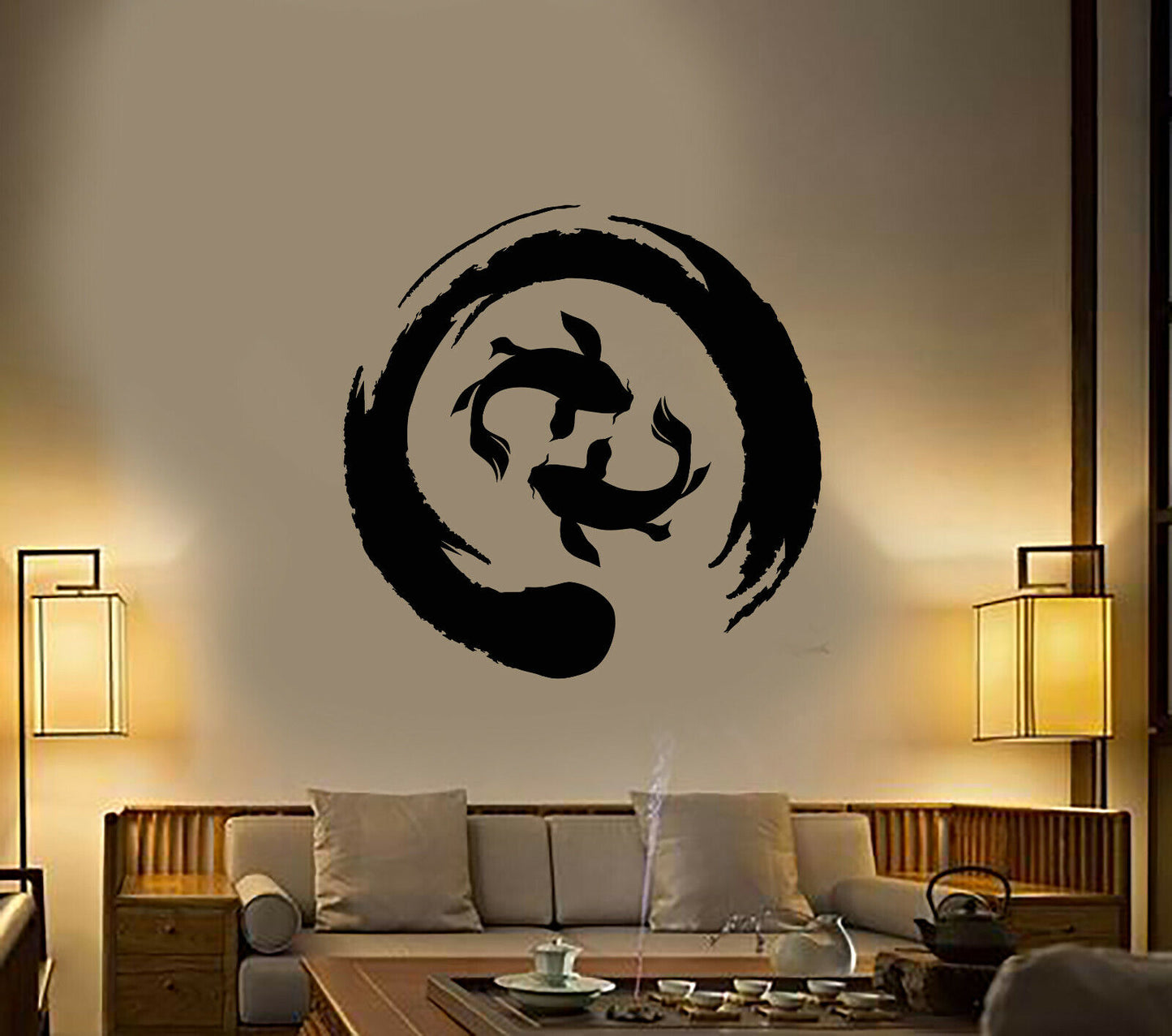 Vinyl-Wandaufkleber, Koi-Fisch, Karpfen, Enso-Kreis-Symbol, Buddhismus, Aufkleber (3415ig)