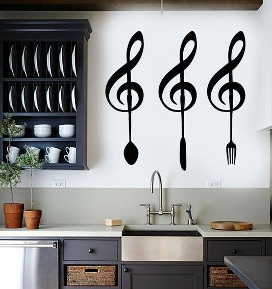 Vinyl Wall Decal Knife Fork Spoon Music Notes Cutlery Stickers (3424ig)