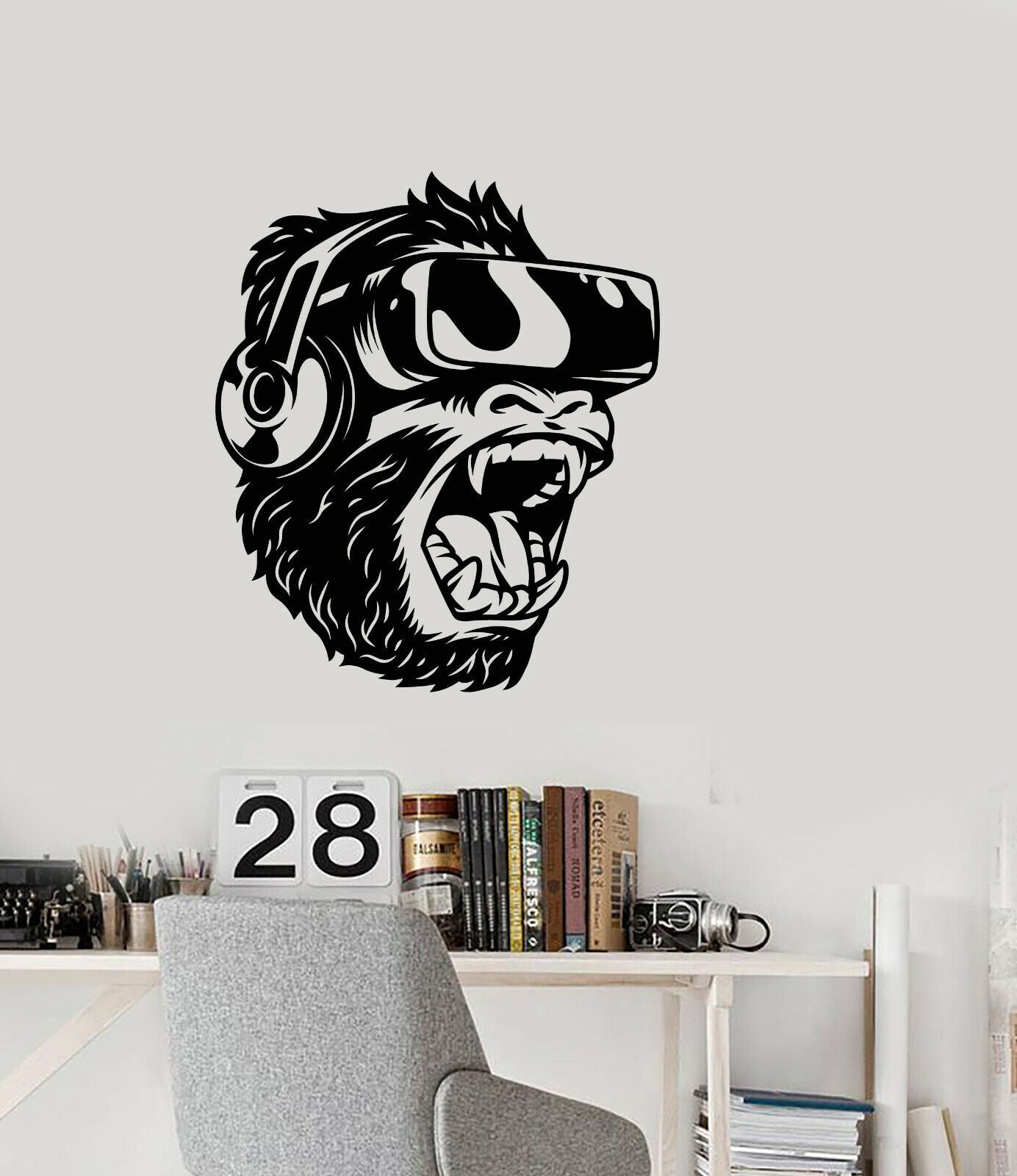 Vinyl Wall Decal Monkey In Headphones Virtual Reality Stickers (3428ig)