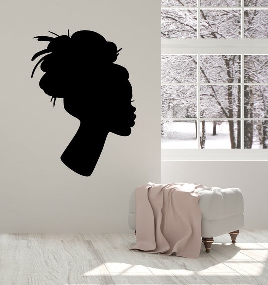 Vinyl Wall Decal Beautiful African Girl Silhouette Hairstyle Stickers (3430ig)