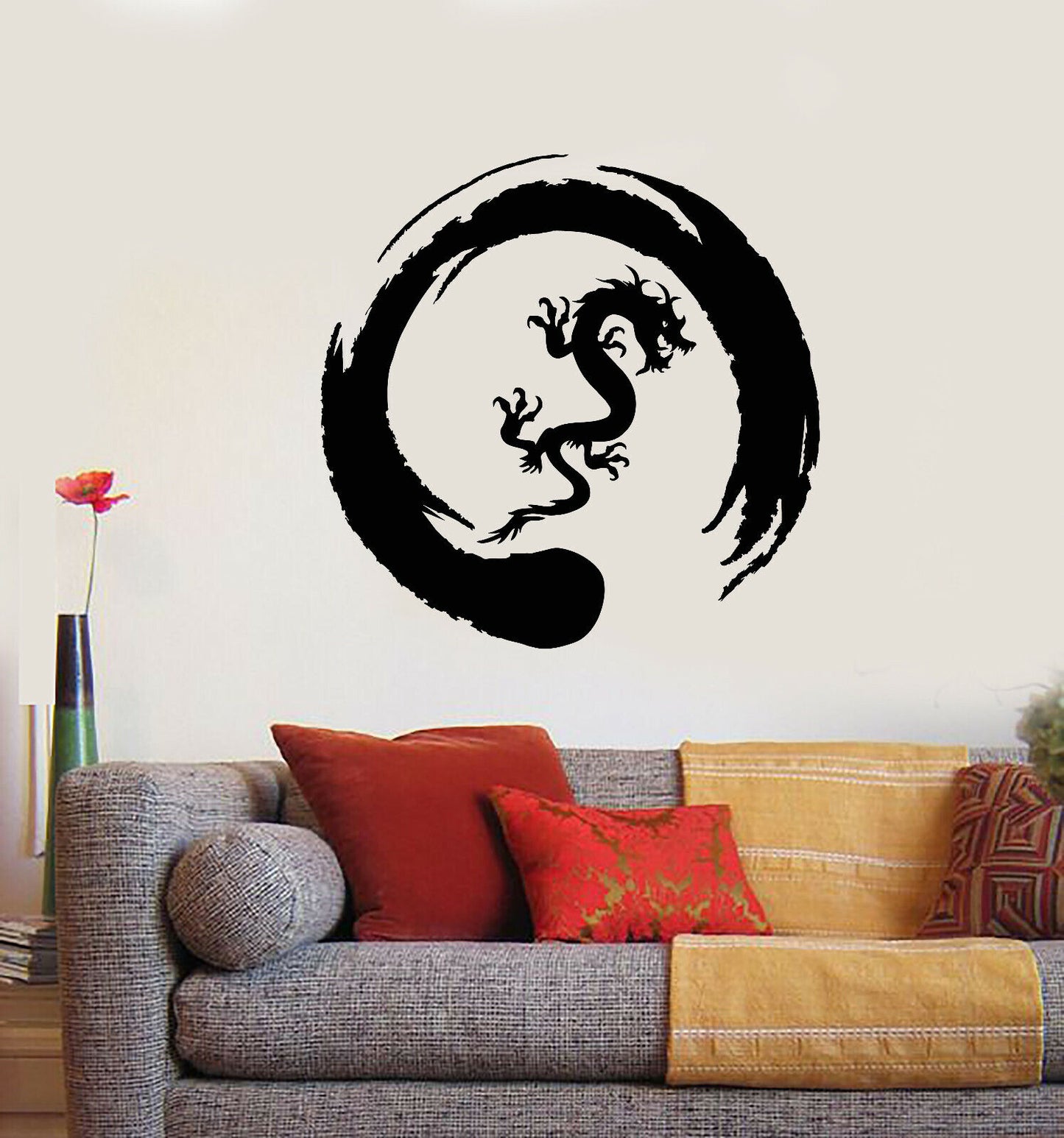 Vinyl Wall Decal Asian Dragon Circle Enso Buddhism Stickers (3434ig)