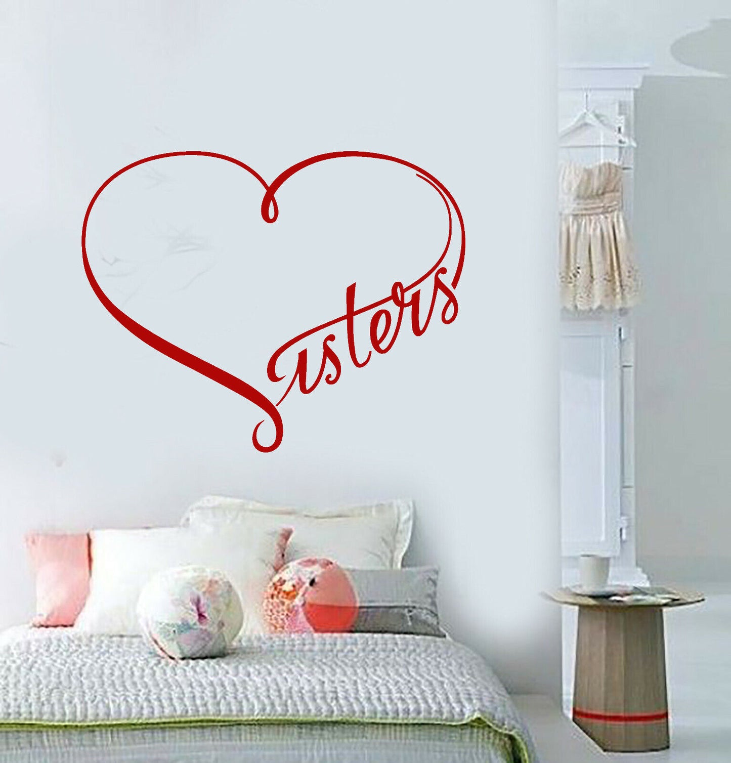 Vinyl Wall Decal Sisters Word Lettering Love Heart Stickers (3475ig)