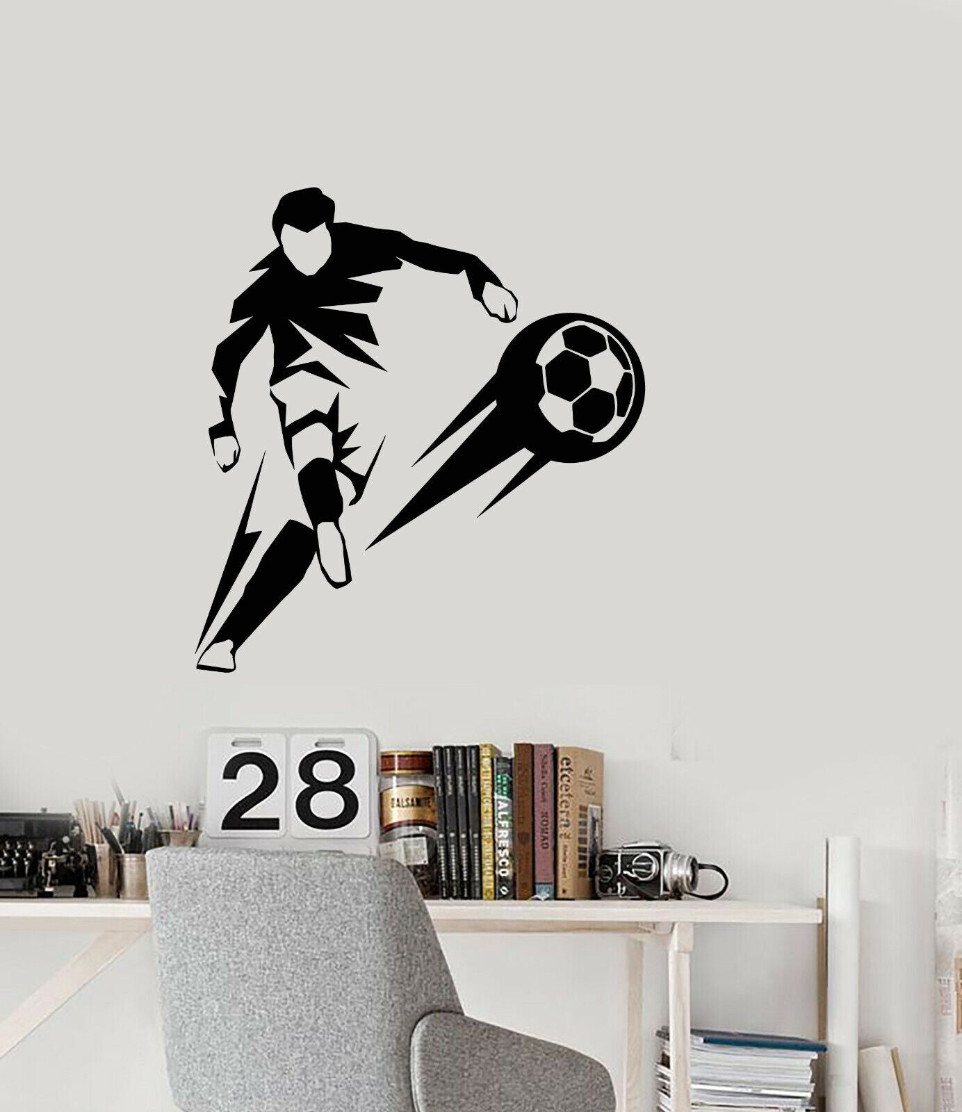 Autocollant mural en vinyle pour joueur de jeu de football, autocollants abstraits de Sport de balle pour garçon (3485ig) 