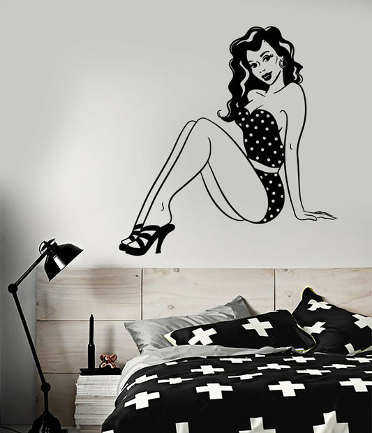 Vinyl Wall Decal Retro Pin-up Girl Sexy Woman In Swimsuit Stickers (3496ig)