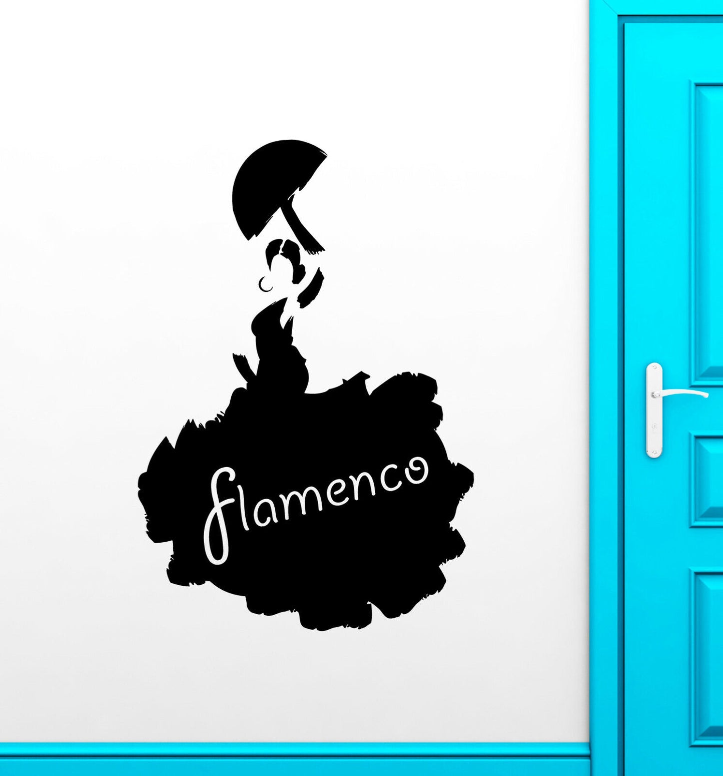 Autocollant mural en vinyle pour Studio de danse Flamenco, fille avec Logo de ventilateur, autocollants 3509ig