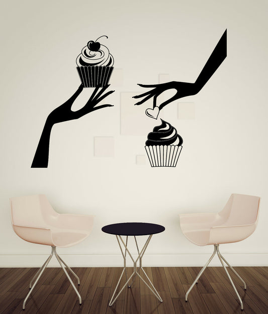 Autocollant mural en vinyle mains avec Cupcakes, autocollant mural pour boulangerie et café (n1021)