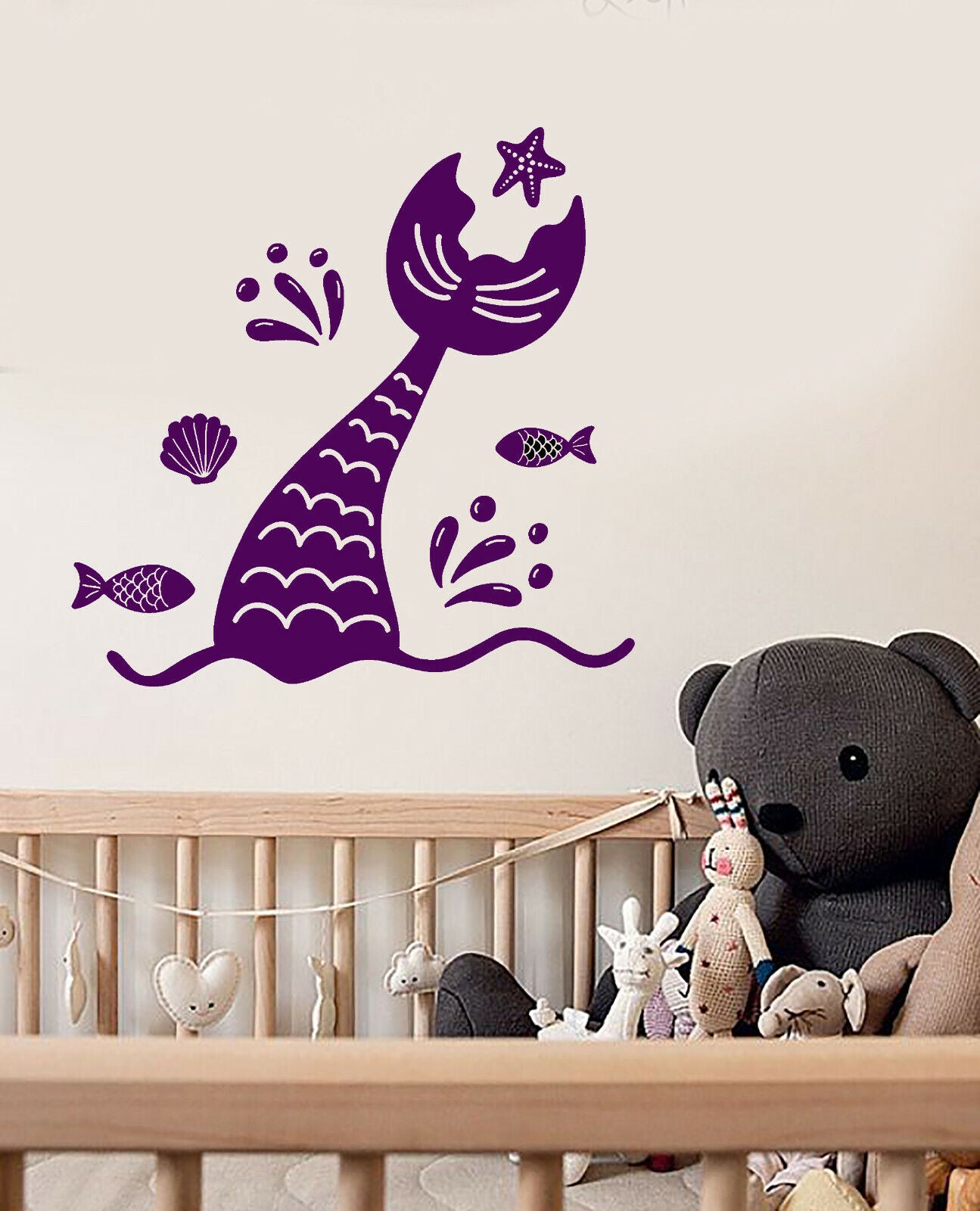 Vinyl Wall Decal Mermaid Tail Fairy Tale Sea Animals Shell Stickers (3517ig)