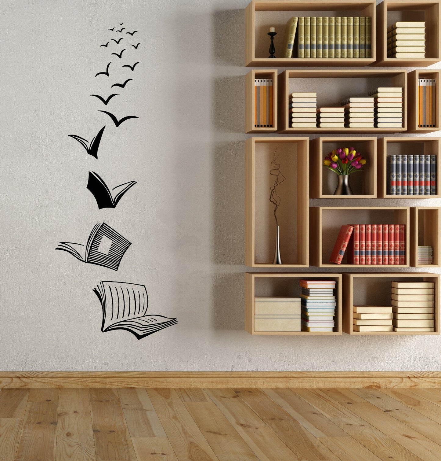 Vinyl Wall Decal Home Library Opened Books Reading Room Stickers (3521ig)