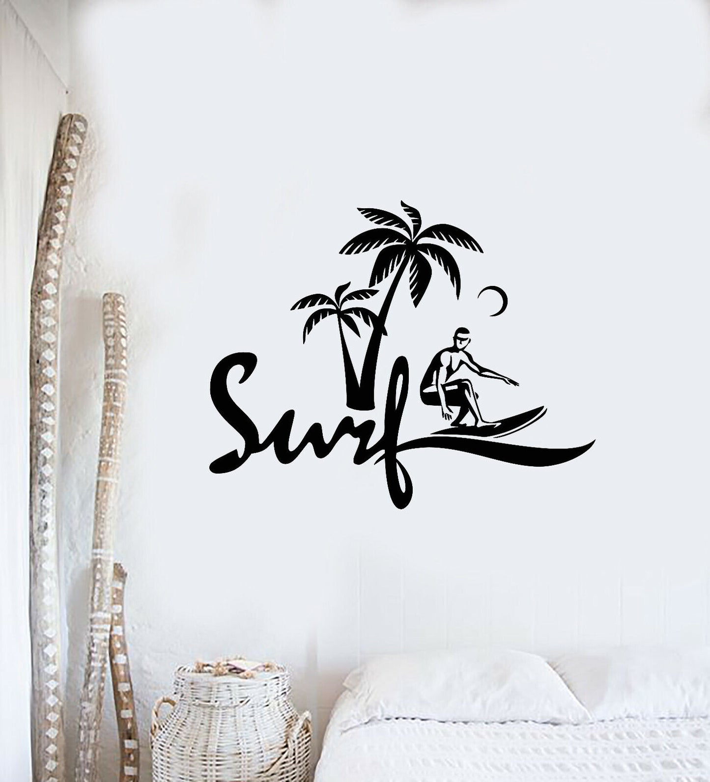 Vinyl Wall Decal Surfer Surfing Surfboard Palm Logo Water Sports Stickers 3546ig