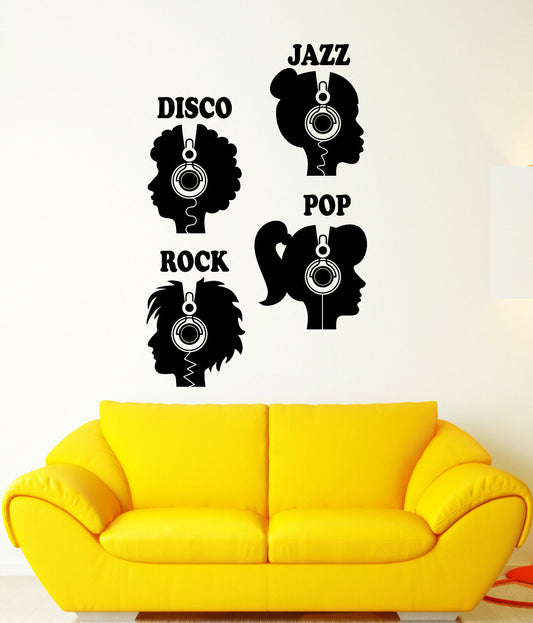 Autocollant mural en vinyle pour amoureux des écouteurs de musique, autocollants Pop Rock Jazz Disco (3556ig)